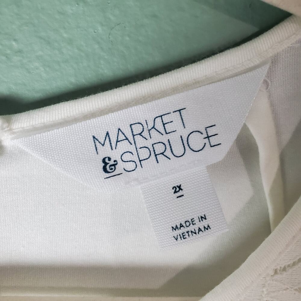 Market & Spruce Womens White Hans Crochet Front Top Short Sleeve Size 2X - Picture 3 of 6